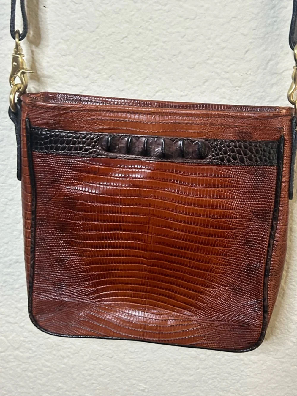 Brahmin Leather Crossbody Bag‎ in Brown Casual Western Festival Rustic Rodeo